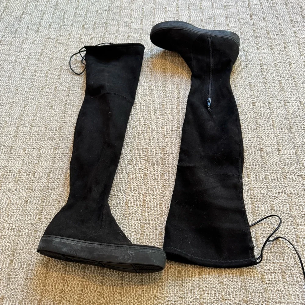 Stuart Weitzman Black Suede Over The Knee Platform 'Playtime' Boots | size 6.5 - Picture 2 of 10